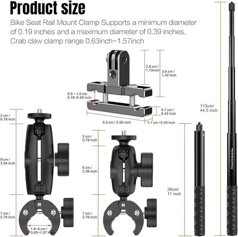 Aluminum Bike Motorcycle Tail Mount Kit for Insta360 X5 X4 X3 Action OSMO 360 Go Pro with 47" Invisible Selfie Stick, Rotating Lock, Heavy Duty Clamps, Dual Ball Mounts in Saudi Arabia