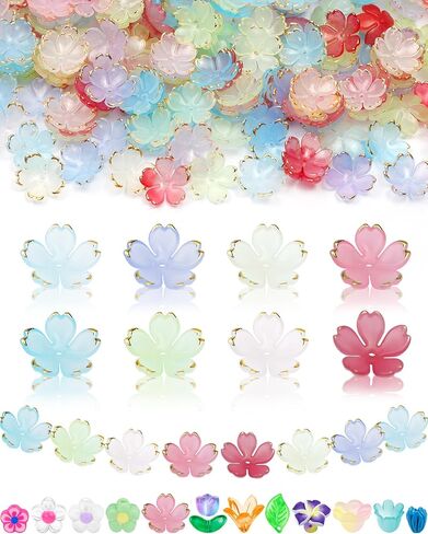 FIVEIZERO 200PCS Glass Lily Bell Flower Beads, 11 Colors Trumpet Crystal Floral Bead Charms for Bracelets, Necklaces & DIY Jewelry Making in Saudi Arabia
