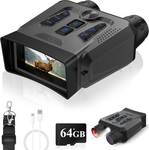 نظارات رؤية ليلية 4K - مناظير رؤية ليلية للبالغين، تكبير رقمي 10X، شاشة عالية الدقة 3 بوصات، نطاق عرض يصل إلى 1640 قدمًا، مع بطاقة TF سعة 64 جيجابايت لحفظ الصور ومقاطع الفيديو، وهدايا أمان للتخييم والمشي لمسافات طويلة للرجال in Kuwait