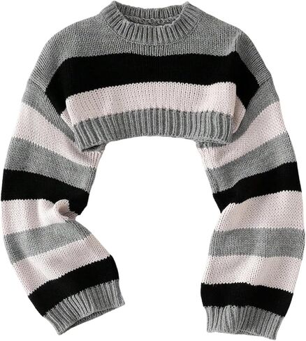 SHENHE Girl's Shrug Bolero Striped Long Bell Sleeve Knitted Cropped Sweater Preppy Clothes in Saudi Arabia