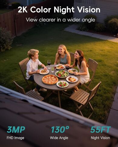 كاميرات مراقبة ZUMIMALL لاسلكية في الهواء الطلق، كاميرا 2K لأمن المنزل مع رؤية ليلية ملونة، واي فاي 2.4 جيجا هرتز، محادثة ثنائية الاتجاه، أضواء كاشفة وصفارة إنذار، IP66 مقاومة للطقس، متوافقة مع Alexa in Kuwait