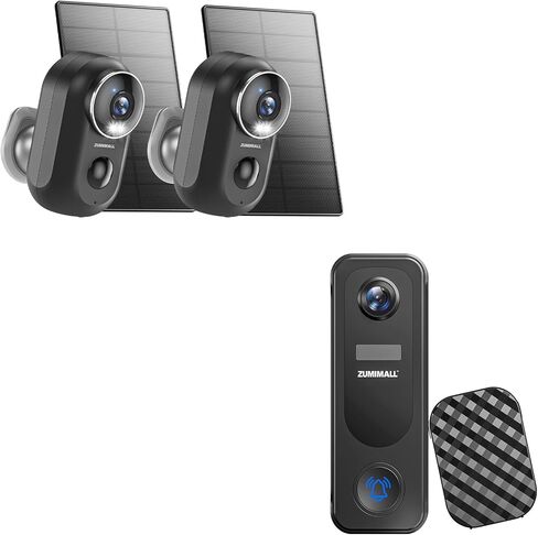 ZUMIMALL كاميرات مراقبة تعمل بالطاقة الشمسية، لاسلكية في الهواء الطلق، كاميرا جرس الباب لاسلكية in Kuwait