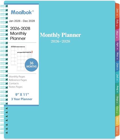 2026-2028 Monthly Planner/Calendar - 3 Year Monthly Planner 2026-2028, Jan. 2026 - Dec. 2028, 9'' x 11'', Calendar Planner with 36 Months Tabs, Double-Side Pocket, Holidays - Green in Saudi Arabia