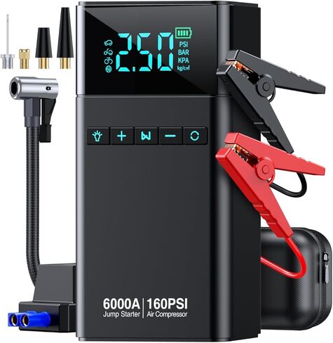 10-in-1 Car Battery Jump Starter with Air Compressor, 3500A 21800mAh Portable Car Jumper Starter (All Gas 12L Diesel), 150PSI 12V Jump Box Car Battery Jump Starter with Jumper Cables, Lights in Saudi Arabia