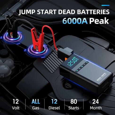 10-in-1 Car Battery Jump Starter with Air Compressor, 3500A 21800mAh Portable Car Jumper Starter (All Gas 12L Diesel), 150PSI 12V Jump Box Car Battery Jump Starter with Jumper Cables, Lights in Saudi Arabia