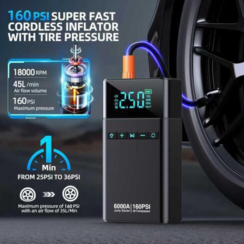10-in-1 Car Battery Jump Starter with Air Compressor, 3500A 21800mAh Portable Car Jumper Starter (All Gas 12L Diesel), 150PSI 12V Jump Box Car Battery Jump Starter with Jumper Cables, Lights in Saudi Arabia