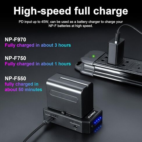 FOMITO NP-45W Battery Adapter Plate Lite with 30W PD Fast Charging, 4-Port Power Station for Sony NP-F970/F750/F550 Batteries, LED Display, Mountable Design for Cameras/Camcorders in Saudi Arabia