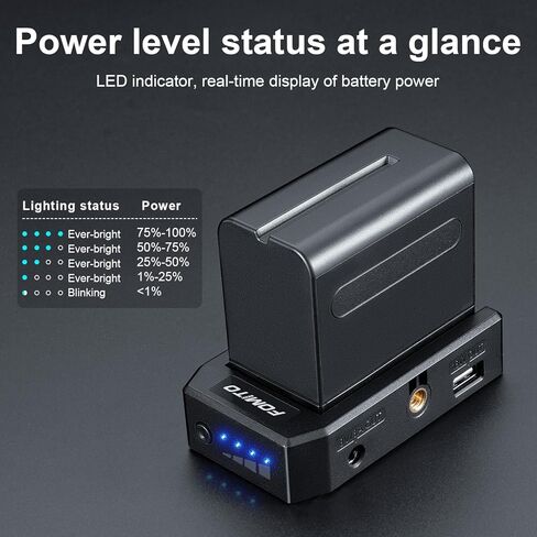 FOMITO NP-45W Battery Adapter Plate Lite with 30W PD Fast Charging, 4-Port Power Station for Sony NP-F970/F750/F550 Batteries, LED Display, Mountable Design for Cameras/Camcorders in Saudi Arabia