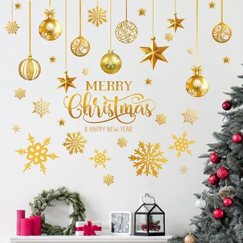 mfault عيد الميلاد كسارة البندق ملصقات الحائط الشارات، عيد الميلاد شجرة الصنوبر الذهب ندفة الثلج زينة غرفة النوم الفن، عطلة الشتاء المنزل غرفة المعيشة ديكور المطبخ in Saudi Arabia