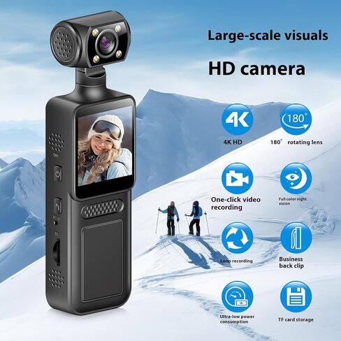 واي فاي 4K كاميرا الجسم كاميرا فيديو محمولة استقرار 180 درجة عدسة قابلة للتدوير مع شاشة LCD للكاميرا في الهواء الطلق في الهواء الطلق in Kuwait