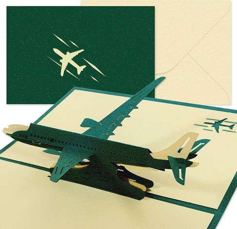 بطاقة منبثقة للطائرة ، بطاقات المعايدة منبثقة ثلاثية الأبعاد مع طائرة مظروف للسفر هدية التخرج من أعياد الميلاد (الأزرق) in Kuwait