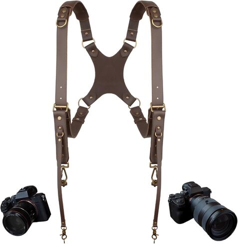 Camera Harness,Dual Shoulder Leather Camera Strap for Photographer,Camera Shoulder Strap for 2 Cameras Carrying for Men&Women, Multi Camera Gear for DSLR/SLR Strap,Quick Release in Saudi Arabia