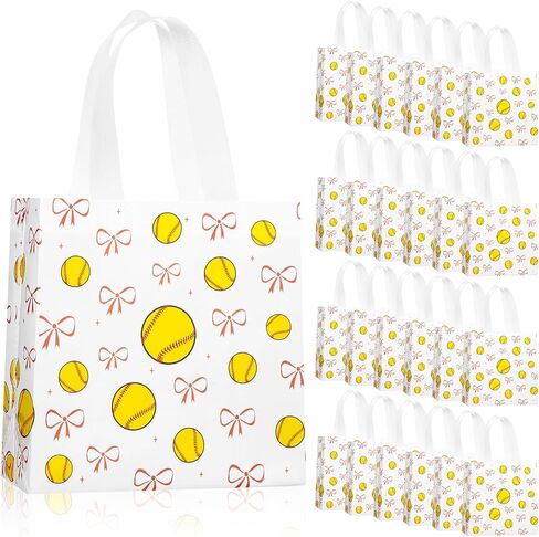 Sweetude 24 Pcs Volleyball Gift Bags Bulk with Handles Pink Bow Tote Sports Non Woven Sports Party Favor Gift Bag 7.9 x 7.9 Inch Party Favor Treat Candy Bags Supplies Bulk for Birthday Team Snack in Saudi Arabia