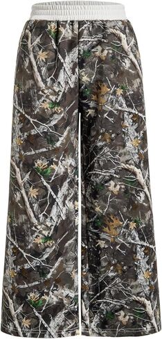 Girl's Camo Sweatpants Elastic High Waist Baggy Sweatpants Wide Leg Pants Trousers Joggers Trendy in Saudi Arabia