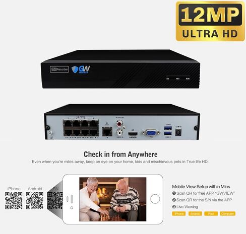 مسجل فيديو GW Security 8 قنوات 12 ميجابكسل 6K NVR وحده، محرك أقراص ثابتة سعة 2 تيرابايت مثبت مسبقًا (GW42-4208P 2T) in Saudi Arabia