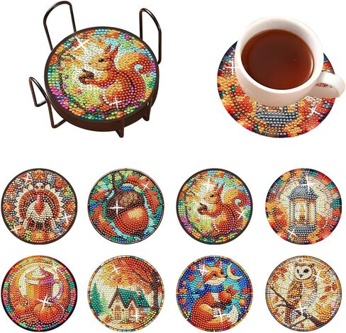 8 Pieces Diamond Art Coasters, 5D Diamond Painting Coasters Kit with Holder and Non Slip Cork Pads, Relaxing Coaster Art Craft for DIY Decoration and Gifts (Nature) in Saudi Arabia