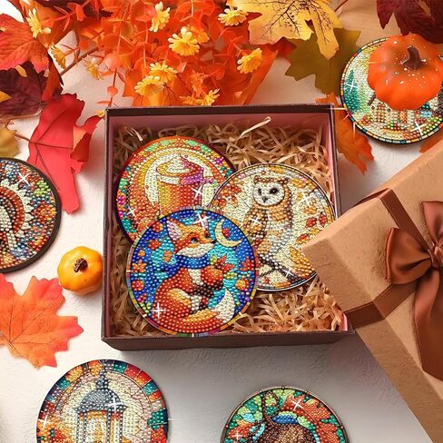 8 Pieces Diamond Art Coasters, 5D Diamond Painting Coasters Kit with Holder and Non Slip Cork Pads, Relaxing Coaster Art Craft for DIY Decoration and Gifts (Nature) in Saudi Arabia