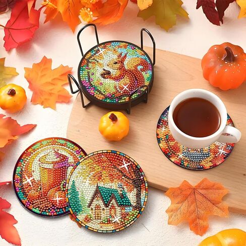 8 Pieces Diamond Art Coasters, 5D Diamond Painting Coasters Kit with Holder and Non Slip Cork Pads, Relaxing Coaster Art Craft for DIY Decoration and Gifts (Nature) in Saudi Arabia