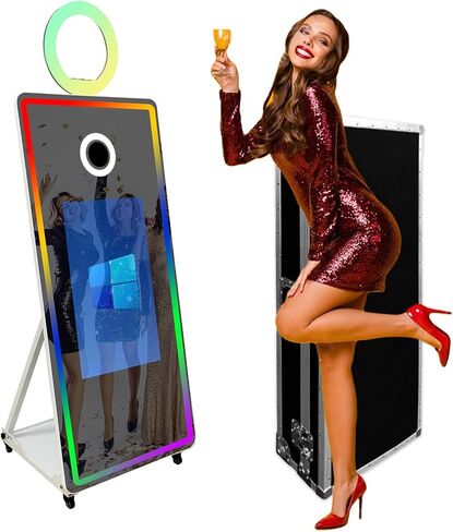 65" Magic Mirror Photo Booth with 32" Touch Screen, Portable Photo Booth with RGB Fill Light & Flight case for Weddings Parties Events (White, Photo Booth) in Saudi Arabia