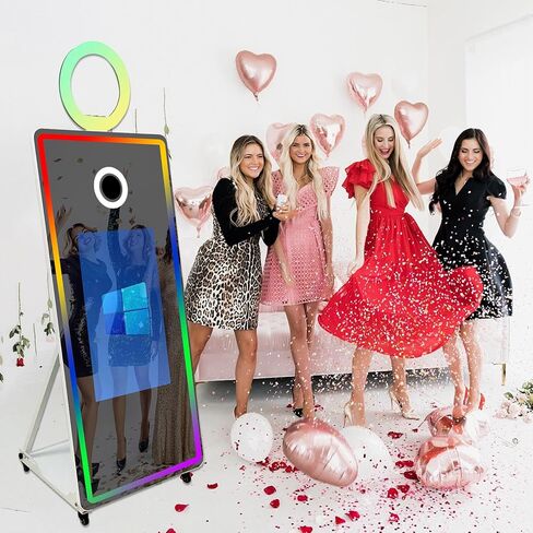 65" Magic Mirror Photo Booth with 32" Touch Screen, Portable Photo Booth with RGB Fill Light & Flight case for Weddings Parties Events (White, Photo Booth) in Saudi Arabia