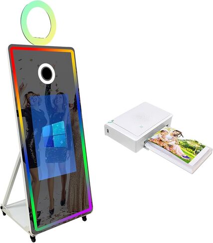 65" Magic Mirror Photo Booth with 32" Touch Screen, Portable Photo Booth with RGB Fill Light & Flight case for Weddings Parties Events (White, Photo Booth) in Saudi Arabia