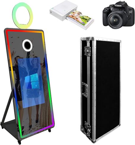 65" Magic Mirror Photo Booth with 32" Touch Screen, Portable Photo Booth with RGB Fill Light & Flight case for Weddings Parties Events (White, Photo Booth) in Saudi Arabia