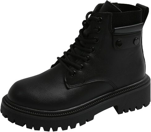 Women's Round Toe Leather High-Top Lace-Up Ankle Boots With Thick Sole And Non-Slip Side Zipper Suitable For Dating, Shopping, And Walking in Saudi Arabia