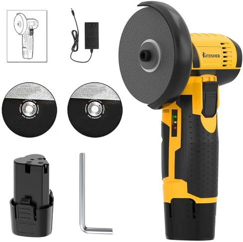 مطحنة زاوية 12 فولت، آلة طحن تلميع كهربائية 19500 دورة في الدقيقة، مطحنة زاوية صغيرة أداة طاقة بطارية ليثيوم لاسلكية، مع بطاريتين 2 * 2000 مللي أمبير وعجلات طحن (بطاريتان + 11 قرص) in Kuwait