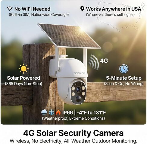 كاميرا مراقبة لاسلكية للخارج: تغطية 4G على مستوى الولايات المتحدة لا حاجة إلى شبكة WiFi طاقة شمسية بدون توقف - إعداد لمدة 5 دقائق لجميع الأحوال الجوية للمزرعة الريفية وموقع عمل الحظيرة Cabin RV in Kuwait