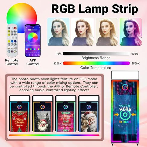 Magic Mirror Photo Booth with Camera and Printer,65-43" Mirror Photo Booth with Interactive Touch Screen,Square Fill Light,RGB Light,Flight Case,Instant Print and Share for Events Party(Black) in Saudi Arabia