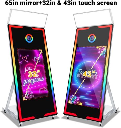 Magic Mirror Photo Booth with Camera and Printer,65-43" Mirror Photo Booth with Interactive Touch Screen,Square Fill Light,RGB Light,Flight Case,Instant Print and Share for Events Party(Black) in Saudi Arabia