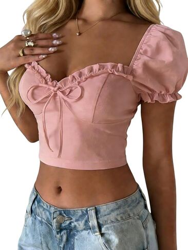 Verdusa Women's Babydoll Tops Puff Sleeve Sweetheart Neckline Top Crop Top in Saudi Arabia