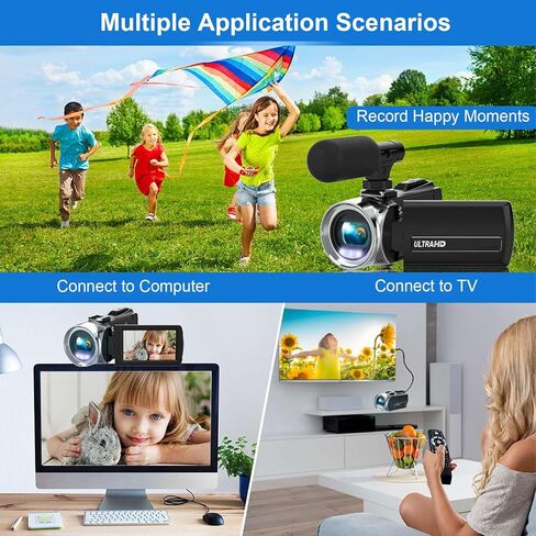 كاميرا فيديو بدقة 4K، شاشة LCD بدقة 48 ميجابكسل عالية الدقة قابلة للدوران 3 بوصات، كاميرا فيديو رقمية تكبير 18x مع ميكروفون، لتسجيل مقاطع الفيديو المنزلية أثناء السفر in Kuwait