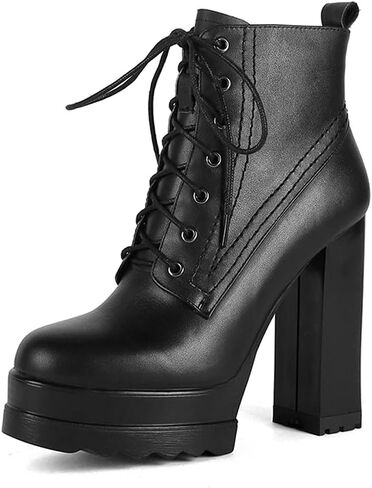 TinaCus Genuine Leather Round Toe Handmade Lace Up Side Zipper High Chunky Heel Women's Cool Ankle Boots with Platform in Saudi Arabia