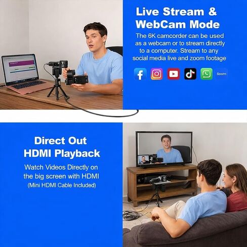 Acuvar 4K/6K Video Camera Camcorder – 64MP Vlogging Camera for YouTube, 60FPS, 18X Zoom, WiFi, Webcam – Includes Mic, Stabilizer, 64GB Card & Remote in Saudi Arabia
