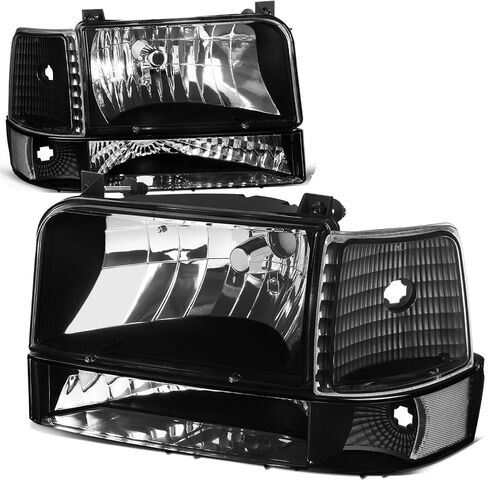 Auto Dynasty 6Pcs Factory Style Headlights Assembly with Bumper and Corner Lights Compatible with Ford F150 F250 F350 Bronco 92-96, Driver and Passenger Side, Black Housing Amber Corner in Saudi Arabia