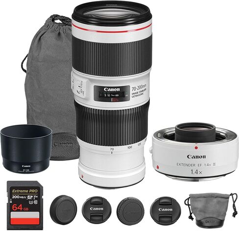 Canon EF 70-200mm f/4L is II USM Lens | L-Series Telephoto Zoom with Image Stabilization & Fast Autofocus | for Sports, Wildlife, & Portrait Photography (2309C002) + Extender EF 1.4X III, 64GB Card in Saudi Arabia