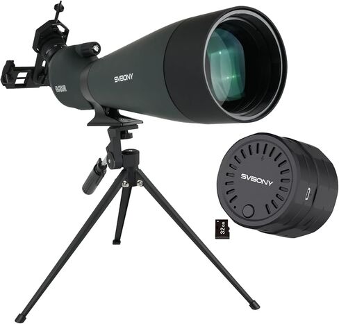 SVBONY SV28 نطاق اكتشاف بزاوية 100 مم وكاميرا WiFi SC002 للتصوير المستهدف، نطاق رصد 25-75x مع حامل ثلاثي القوائم للعرض طويل المدى، بصريات FMC HD مع حقيبة حمل ناعمة ومحول هاتف in Kuwait