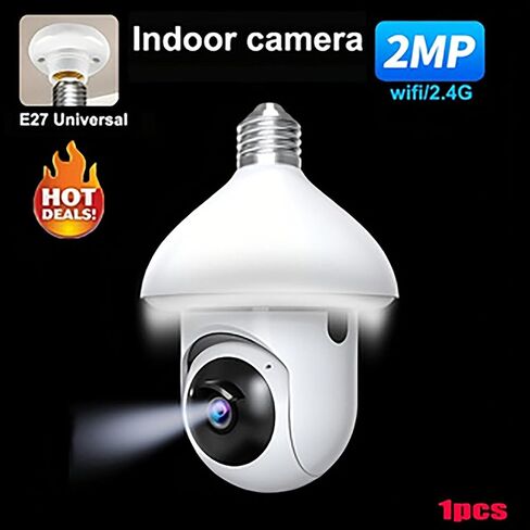 كاميرا مراقبة بمصباح كهربائي - 2.4 جيجا هرتز واي فاي 1080 بكسل كاميرات مراقبة لاسلكية داخلية وخارجية وكشف الحركة والتنبيه، محادثة ثنائية الاتجاه، رؤية ليلية ملونة، يمكن استخدامها كمصباح شارع in Kuwait