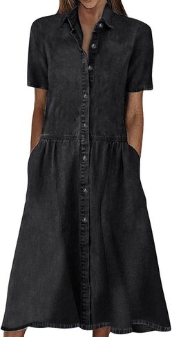 Utcoco Womens Denim Dress Fated Label Short Lemed Hend Jean Dresses Button Button Down A Line Shirt Dress in Saudi Arabia