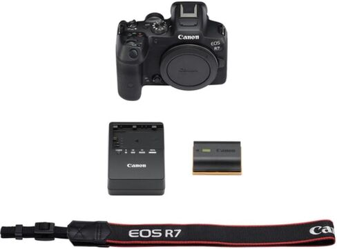 مجموعة كاميرا Canon EOS R7 بدون مرآة مع مجموعة صور Corel + بطاقة ذاكرة سعة 64 جيجابايت + طقم تنظيف + حقيبة كاميرا (5 قطع) in Kuwait