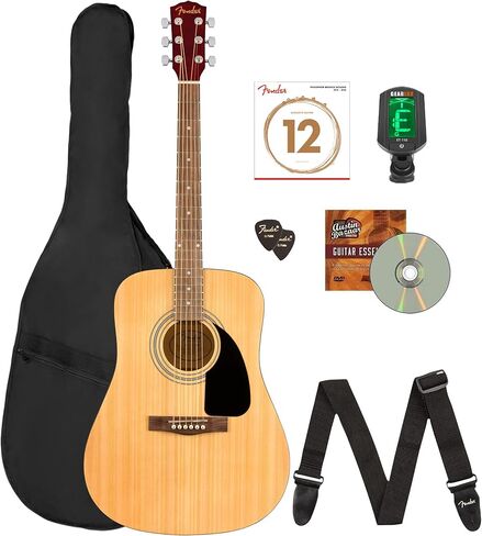 Fender FA -115 Dreadnought Acoustic Guitar - حزمة طبيعية مع حقيبة أزعج ، موالف ، حزام ، سلاسل ، اختيارات ، دروس في الحاجز عبر الإنترنت ، و Austin Bazaar التعليمي DVD in Saudi Arabia