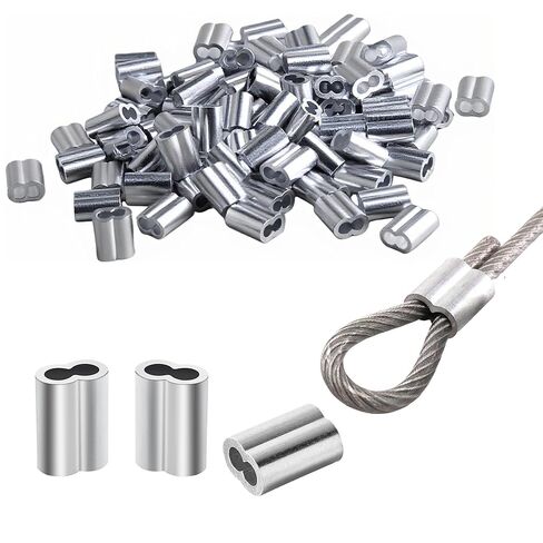 150 Pcs Aluminum Crimping Loop Sleeves Wires Ferrules for 1/8 Inch (3.5 mm) Wire Cord Cable Clamp Wire Rope Sleeve Double Hole in Saudi Arabia