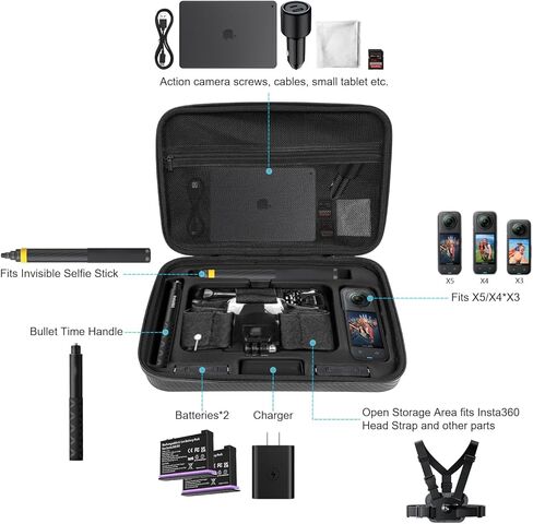 Hard Shell Carrying Case for Insta360 X5 & X4X3 Cameras - EVA Lined, Large Capacity, Ideal for Accessories in Saudi Arabia