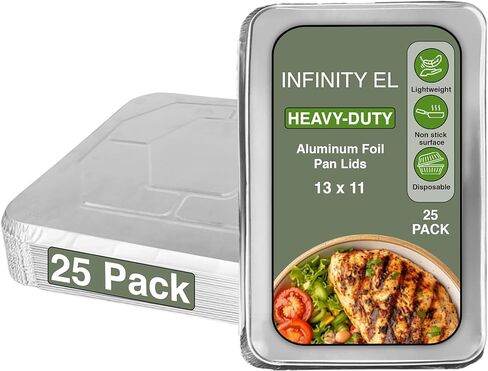 Infinity EL 13 "× 11" من الألومنيوم القابل للتصرف (أغطية نصف رقائق 25 حزمة) - أغطية متعددة الأغراض معزولة لتقديم الطعام وتخزين الطعام والتسليم والحفلات وإعداد الوجبات in Kuwait