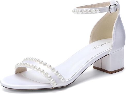 كعب أبيض للنساء أحذية الزفاف بكعب عريض للنساء أحذية زفاف للعروس بكعب لؤلؤي in Kuwait