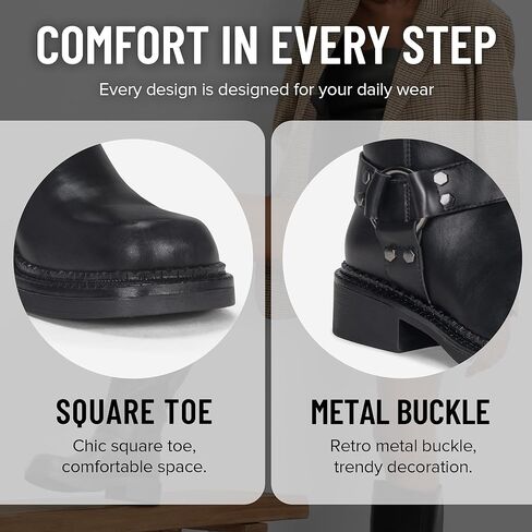 Vepose Women's Knee High Boots, Tall Riding Square Toe Chunky Low Heel Motorcycle Boots with Rivets in Saudi Arabia
