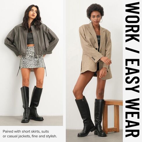 Vepose Women's Knee High Boots, Tall Riding Square Toe Chunky Low Heel Motorcycle Boots with Rivets in Saudi Arabia