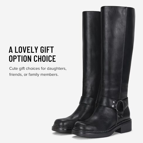 Vepose Women's Knee High Boots, Tall Riding Square Toe Chunky Low Heel Motorcycle Boots with Rivets in Saudi Arabia