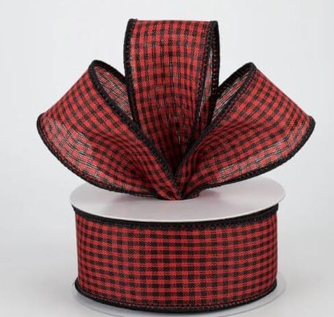Black and Tan Gingham Check Wired Ribbon, 1.5 Inch x 10 Yards, Rustic Primitive Decor in Saudi Arabia